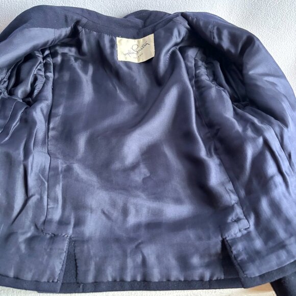 Navy Blue Wool Boxy Jacket Slim Skirt Woman's Suit - Picture 11 of 13